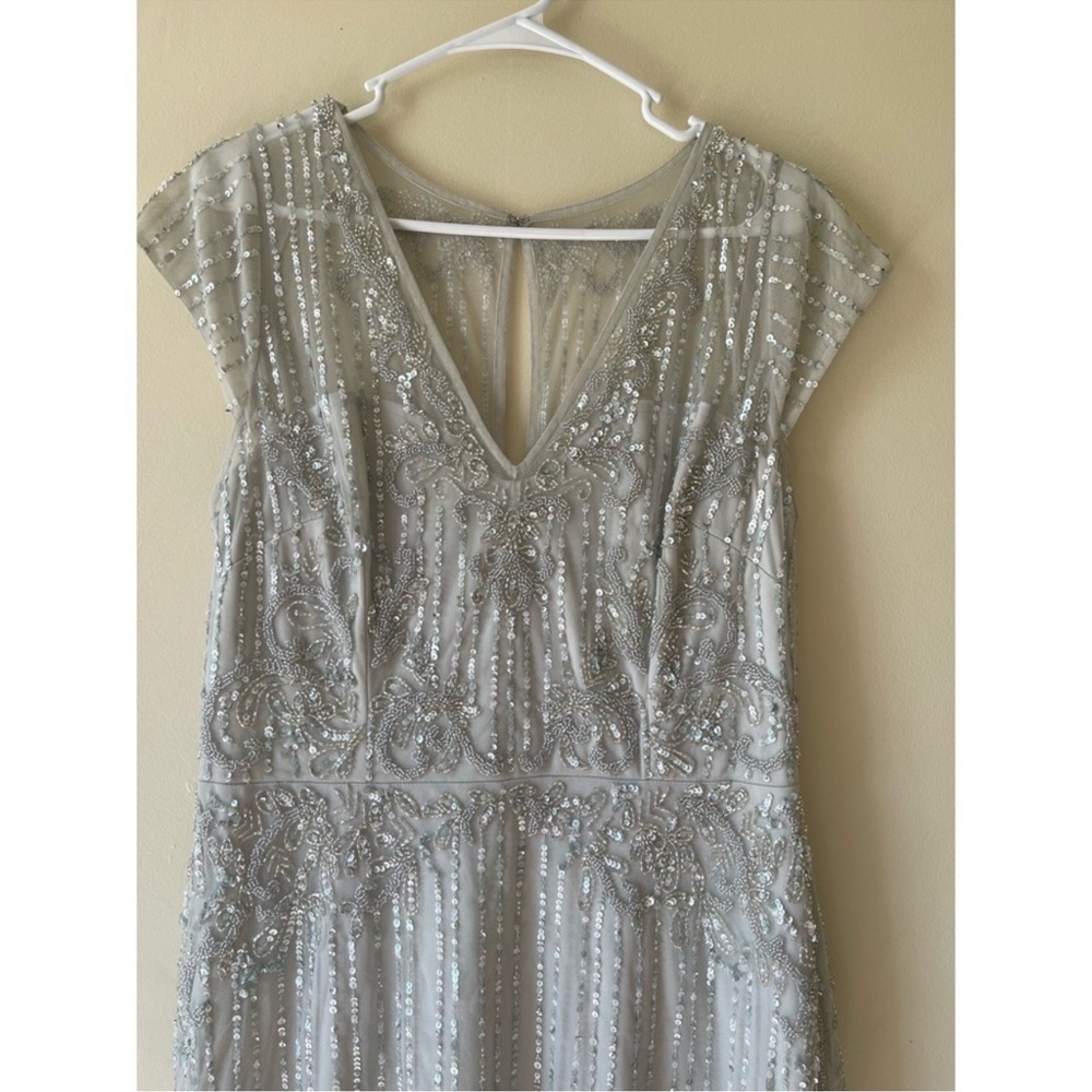 BHLDN Calais Beaded Column Gown In
Morning Mist Blue Size 4,6 - Picture 8 of 11